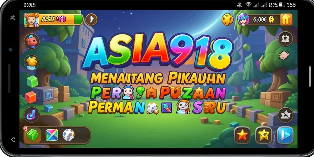 Screenshot ASIA918 menampilkan pengguna yang menyelesaikan teka-teki dengan grafis menarik.