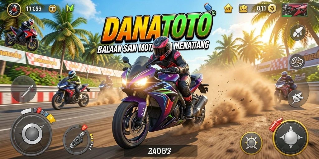 Screenshot gameplay menampilkan balapan motor yang mendebarkan dan penuh aksi.