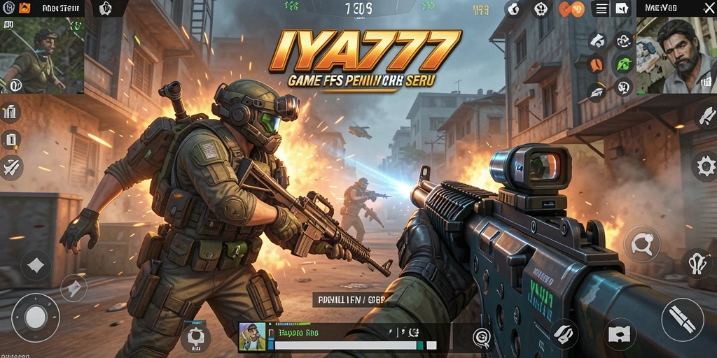 Tangkapan layar utama IYA777 menunjukkan pertempuran seru di medan perang FPS.