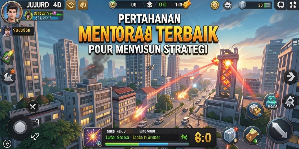 Gameplay JUJUR4D yang mendebarkan dalam pertahanan menara.