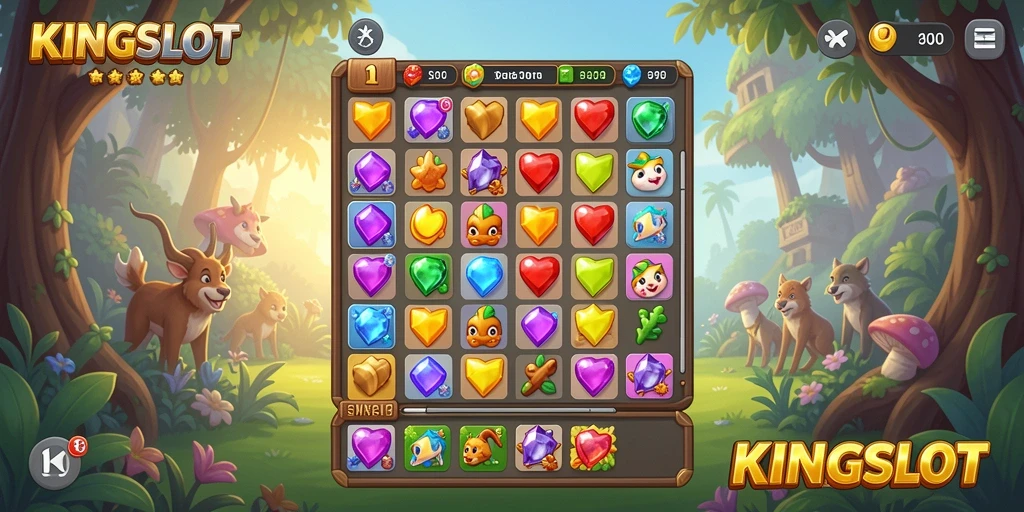 Tampilan gameplay seru dalam KINGSLOT dengan tantangan Match-3.