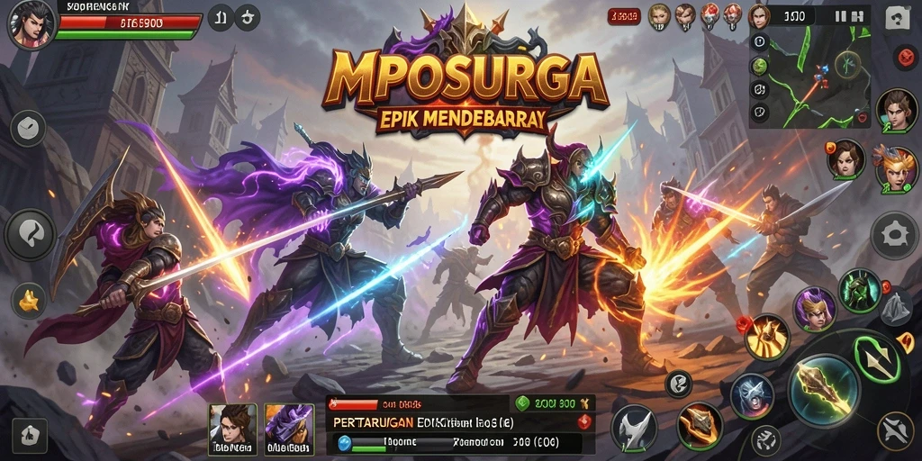 Screenshot gameplay MPOSURGA menampilkan pertarungan seru dan karakter yang dinamis.