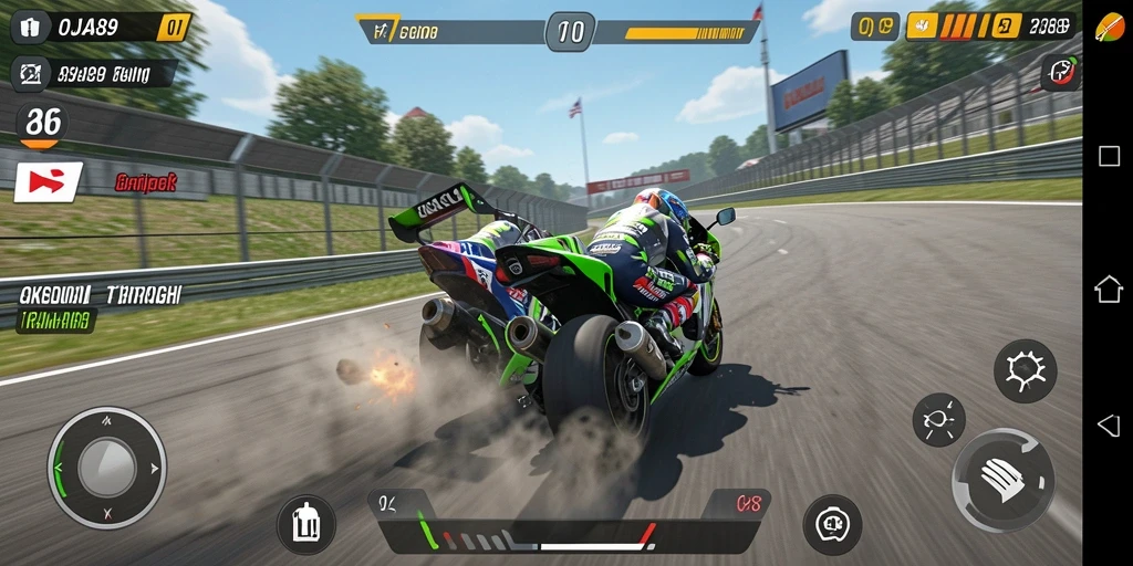 Tampilan gameplay OJA89 yang menampilkan balapan motor yang mendebarkan.