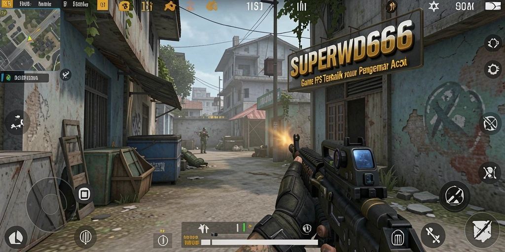 Screenshot gameplay SUPERWD666 menampilkan aksi tembak-menembak yang mendebarkan.