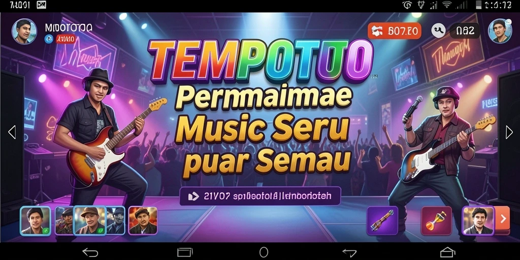 Tampilan gameplay TEMPOTOTO dengan berbagai tingkat kesulitan musik.