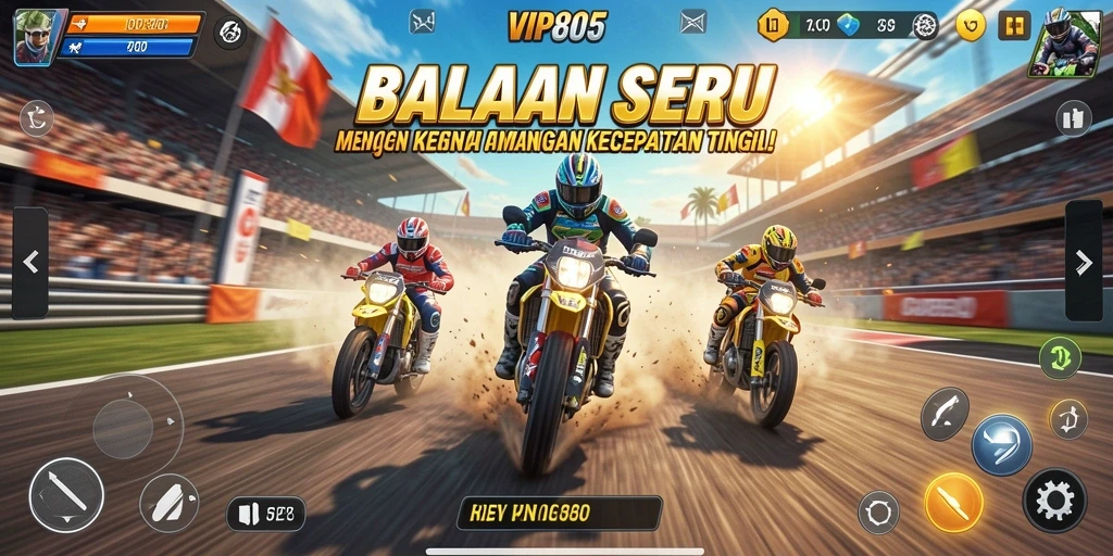 Screenshot gameplay VIP805 yang menunjukkan aksi balapan penuh kecepatan.